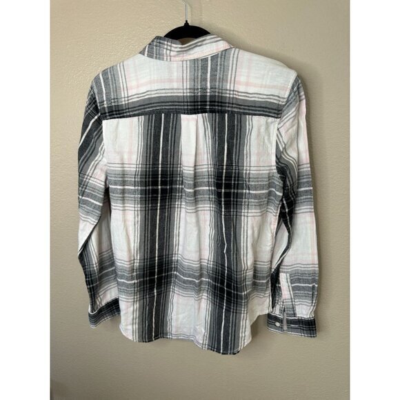 Time & Tru Womens Black White Blouse Large button up long sleeve collared cotton - Picture 4 of 7